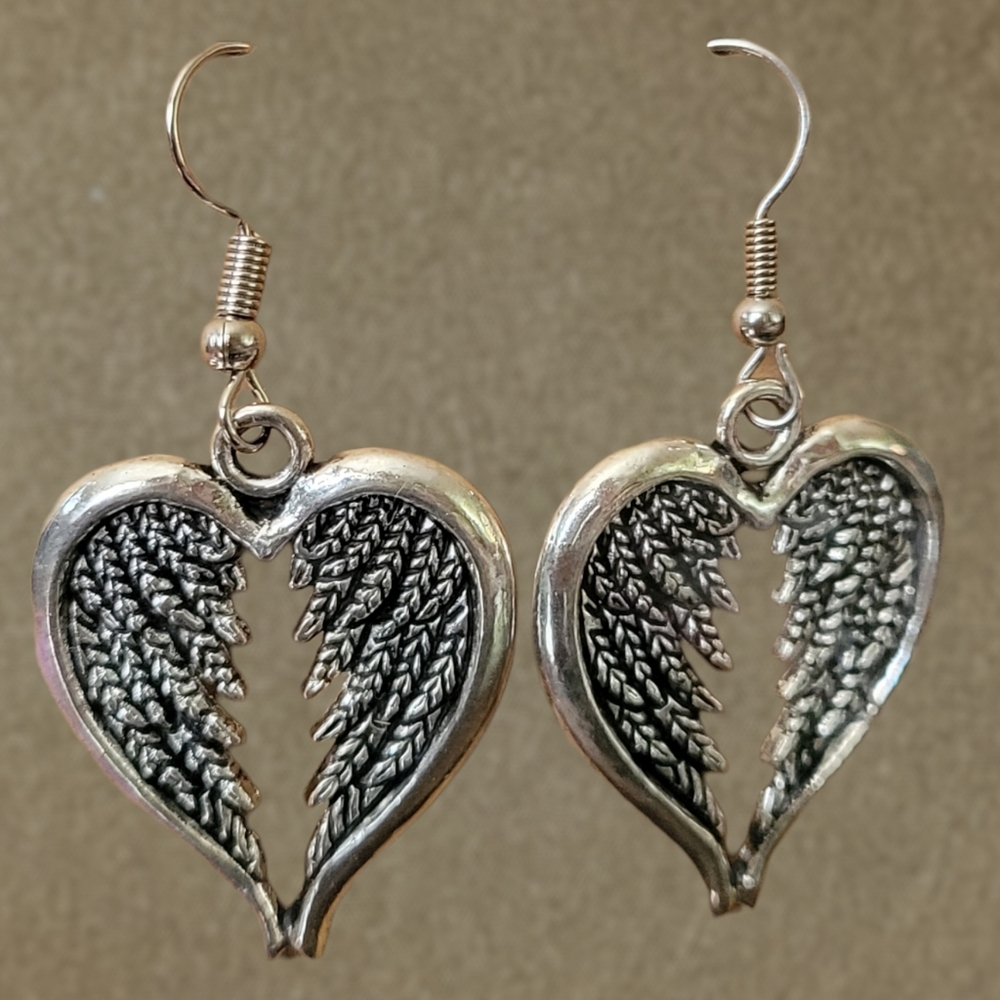Silver Heart Wing Earrings